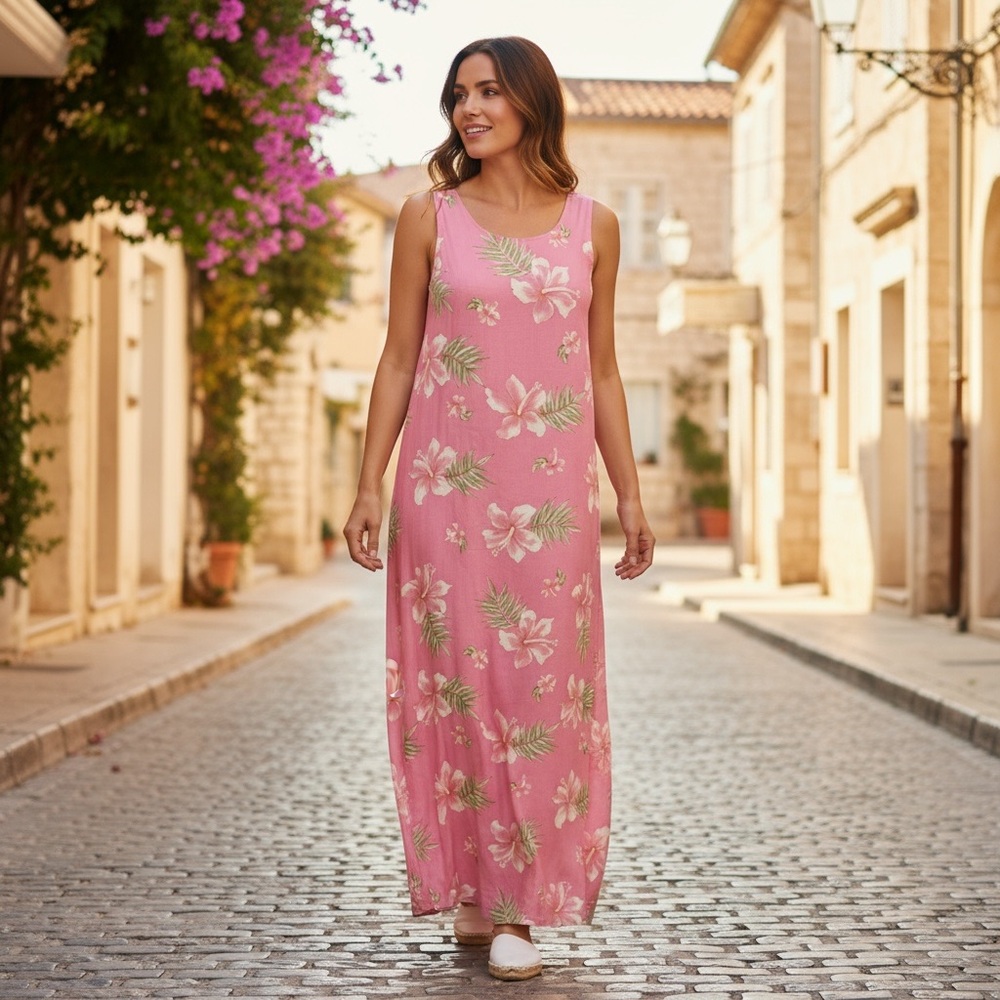 Hawaiian‎ floral silk maxi dress size medium